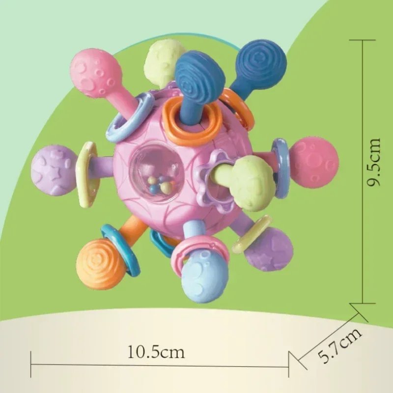 Silicone Teether Baby Toys 0 12 Months Rotating Rattle Ball Grasping Activity Baby Development Toy Baby Sensory Toys for Babies