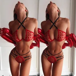 Sexy Lingeries For Woman Outfit Mesh Sexy Red Lingerie Plus Size Wireless Bra Panty Underwear Set S-Xl Woman Clothing