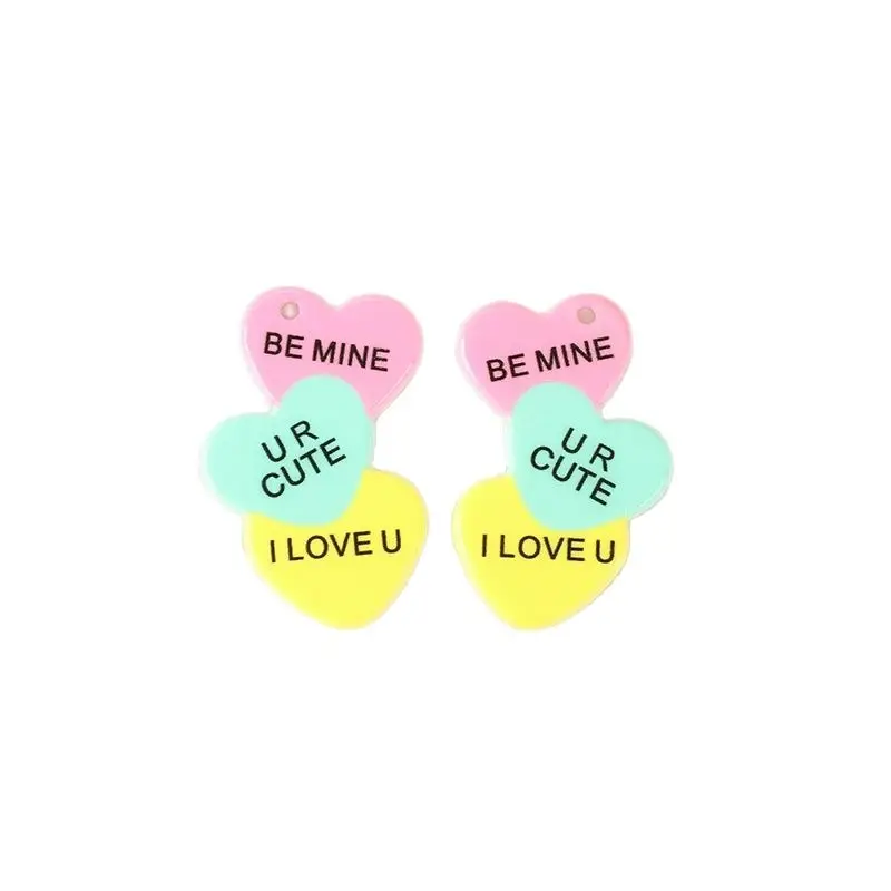 8Pcs Valentine Charms Creative Acrylic Heart Jewlery Findings For Necklace Keychain DIY Making