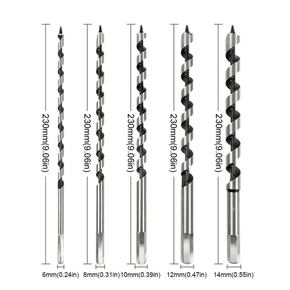 Broca de rolo para carpintaria, 5 peças 230mm alta dureza alça hexagonal centro broca resistente ao desgaste ferramenta de alargamento de aço carbono