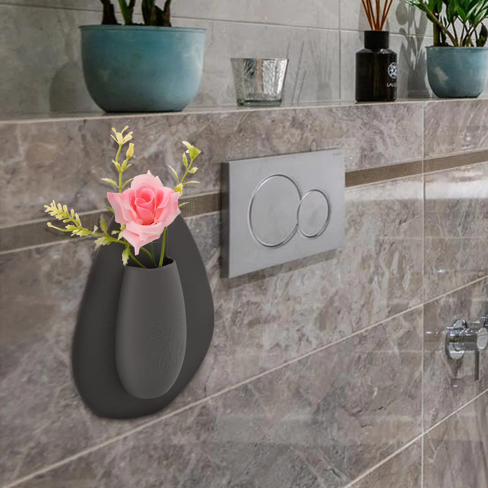 

2pcs No Residue Silicone Decorative Wall Hanging Flower Vase Removable Sticky Household Vase For Home Decor Party Styling