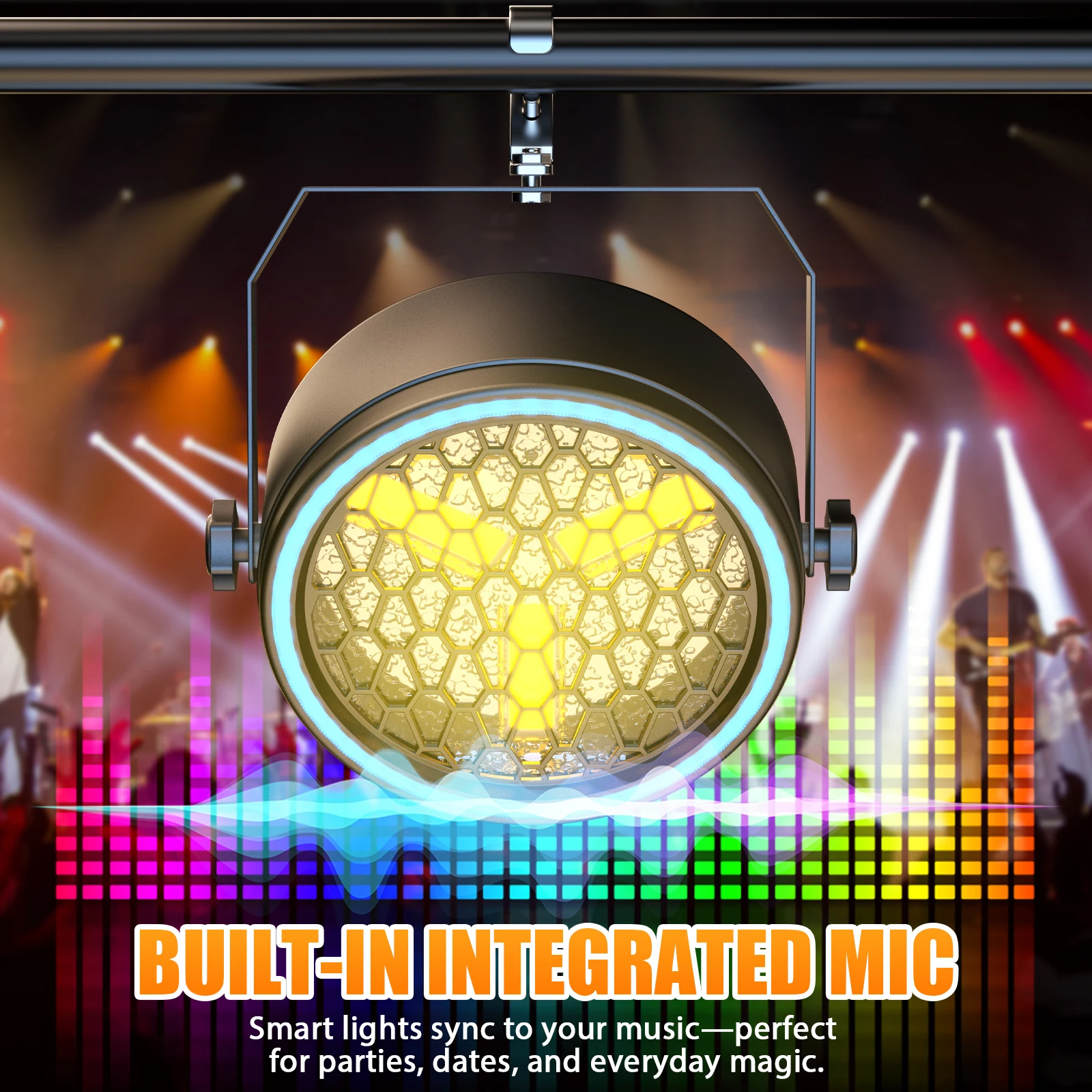 4Pcs 3X30W Golden COB Par Light with RGB LED Light Strip DMX512 Sound-activated 8/10 Control for Church Wedding Birthday Party