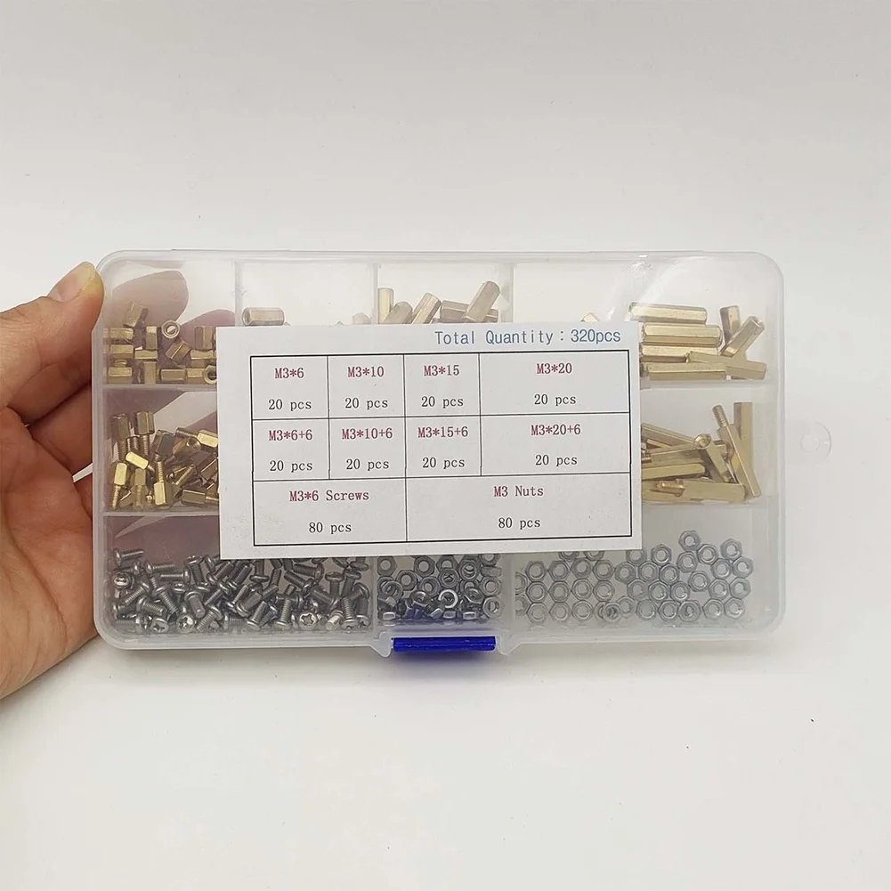 320pcs For m3 Brass Hex Standoff Pillars Male Female Threaded Spacers for PCB Mounting Industrial Control and DIY Setup