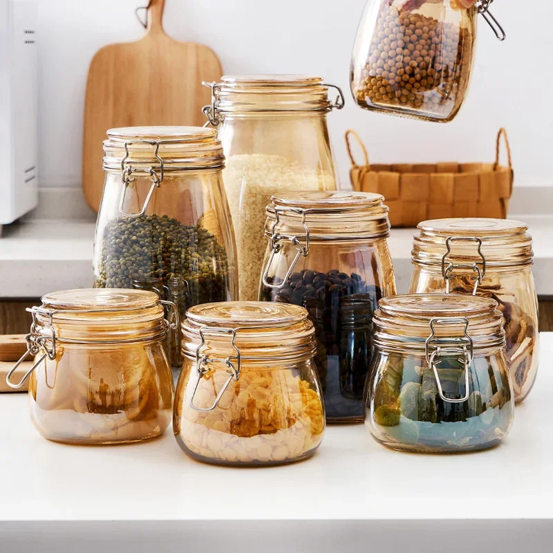 

Amber Glass Airtight Jar Moisture Proof Coffee Tea Candy Jar Kitchen Spice Tank Honey Jam Tank Glass Containers Pot Home Decor