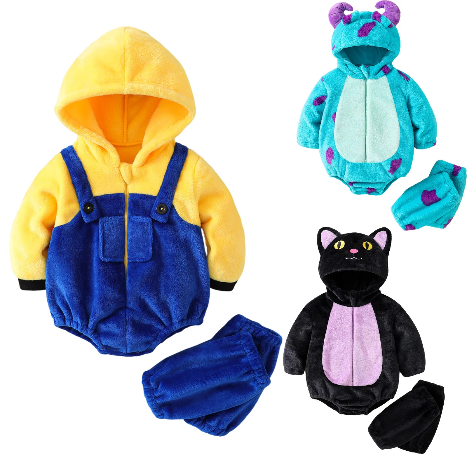 2026 جديد طفل رضيع الحيوان زي الصوف طويلة الأكمام مقنعين رومبير تدفئة الساق هالوين تأثيري الزي