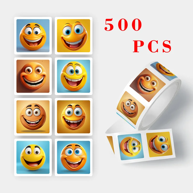 

500/roll Hot-selling new product 2.5cm emoji cartoon pattern sealing sticker composite paper waterproof roll sticker