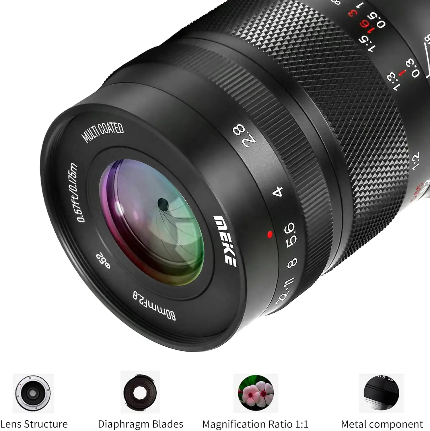 Meike 60mm F2.8 Magnification Macro MF APS-C Lens for Nikon Z Fujifilm X Panasonic Olympus M43 Sony E Mount Cameras