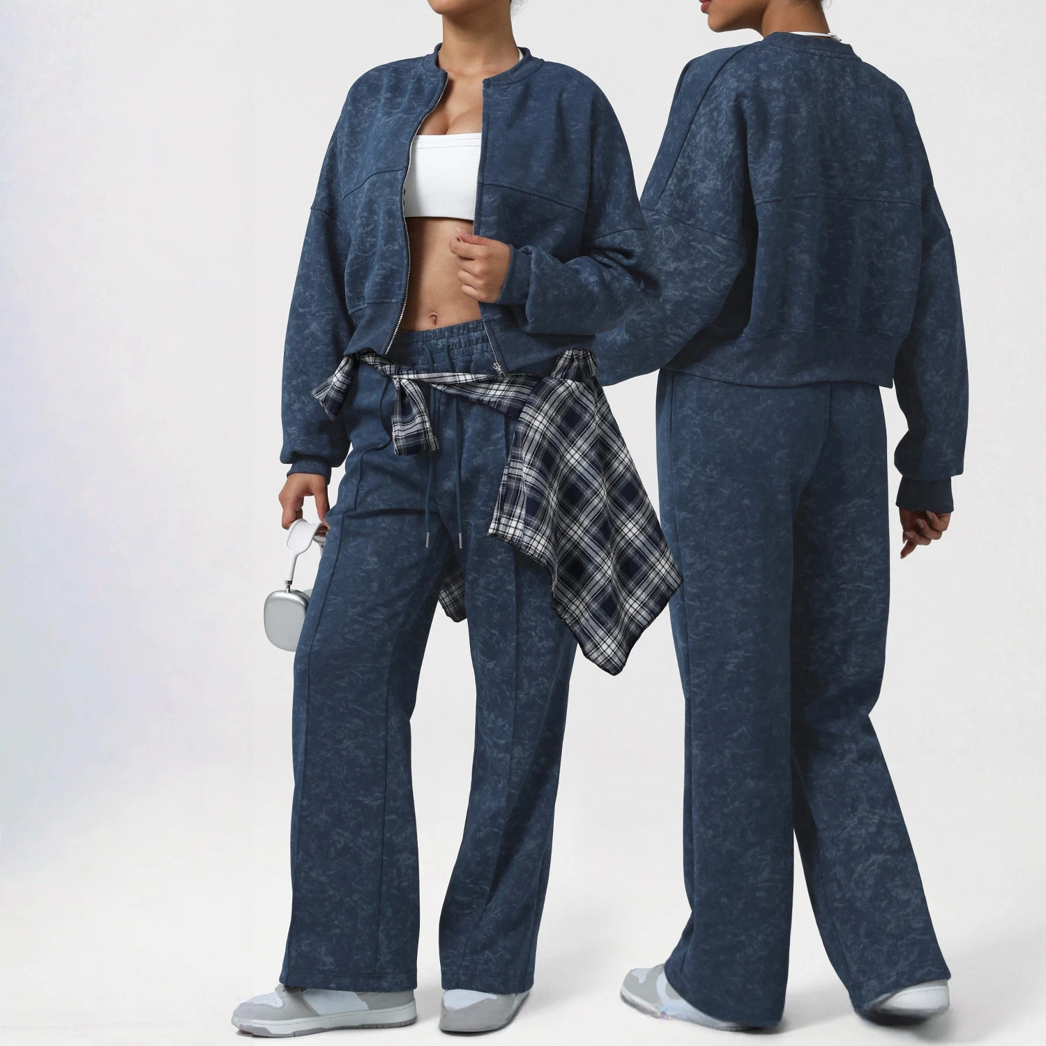 

Mermaid Curve Cross-Border Casual Sports Autumn and Winter Suit Irregular Print High-end Fashion Suit Warm Yoga Wear