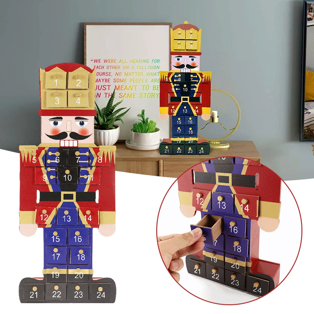 Christmas Advent Calendars Wood Nutcracker 24 Days Countdown Storage Organization Figurines Room Home 2024 Decor Holiday Gift