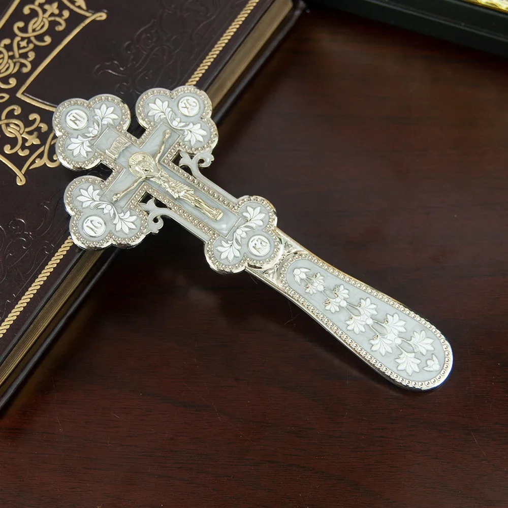 HTISOK Hochwertiges Legierungs-Gebetskreuz mit Emaille-Bemalung, Orthodoxes Handkreuz für religiöse Rituale und Gebetszwecke – Detail 4