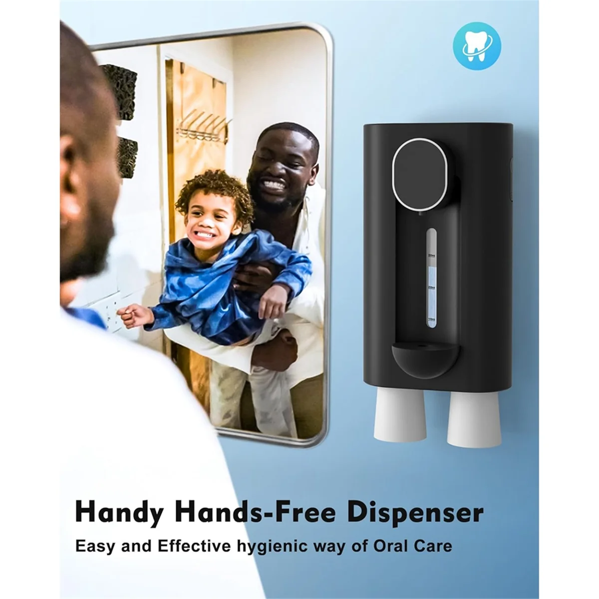 Dispensador de enxaguatório bucal para banheiro, 18,26 onças (540 ml) dispensador automático de lavagem bucal sem toque com copos magnéticos preto