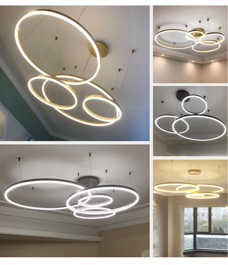 Modern Led Chandelier Rings Home Lighting Ceiling Mounted For Living Room Bedroom Hanging Lamp Gold&Coffee Color Pendant Lights