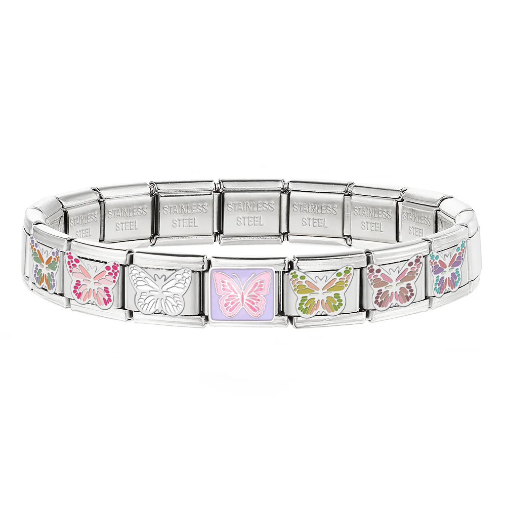Modisches Y2K Buntes Schmetterlings-Schmuckstück mit Elastischer Kette, passend für 9mm Italienischen Edelstahl, Damen-Armband zum Selbermachen – Detail 2