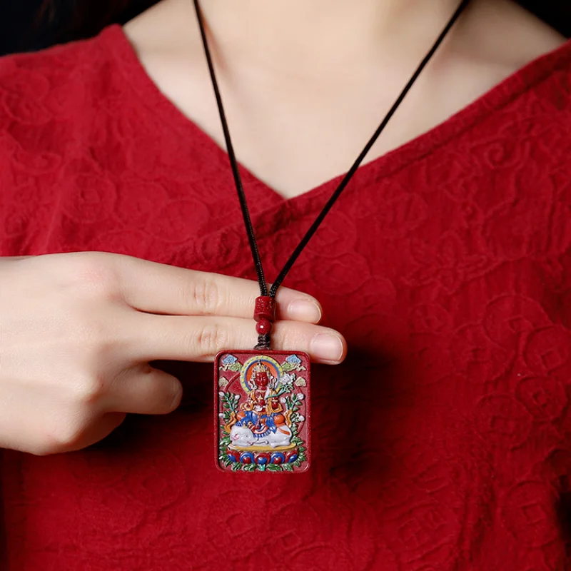 Purple Gold Sand Painted Thangka Cinnabar Natal Buddha Pendant