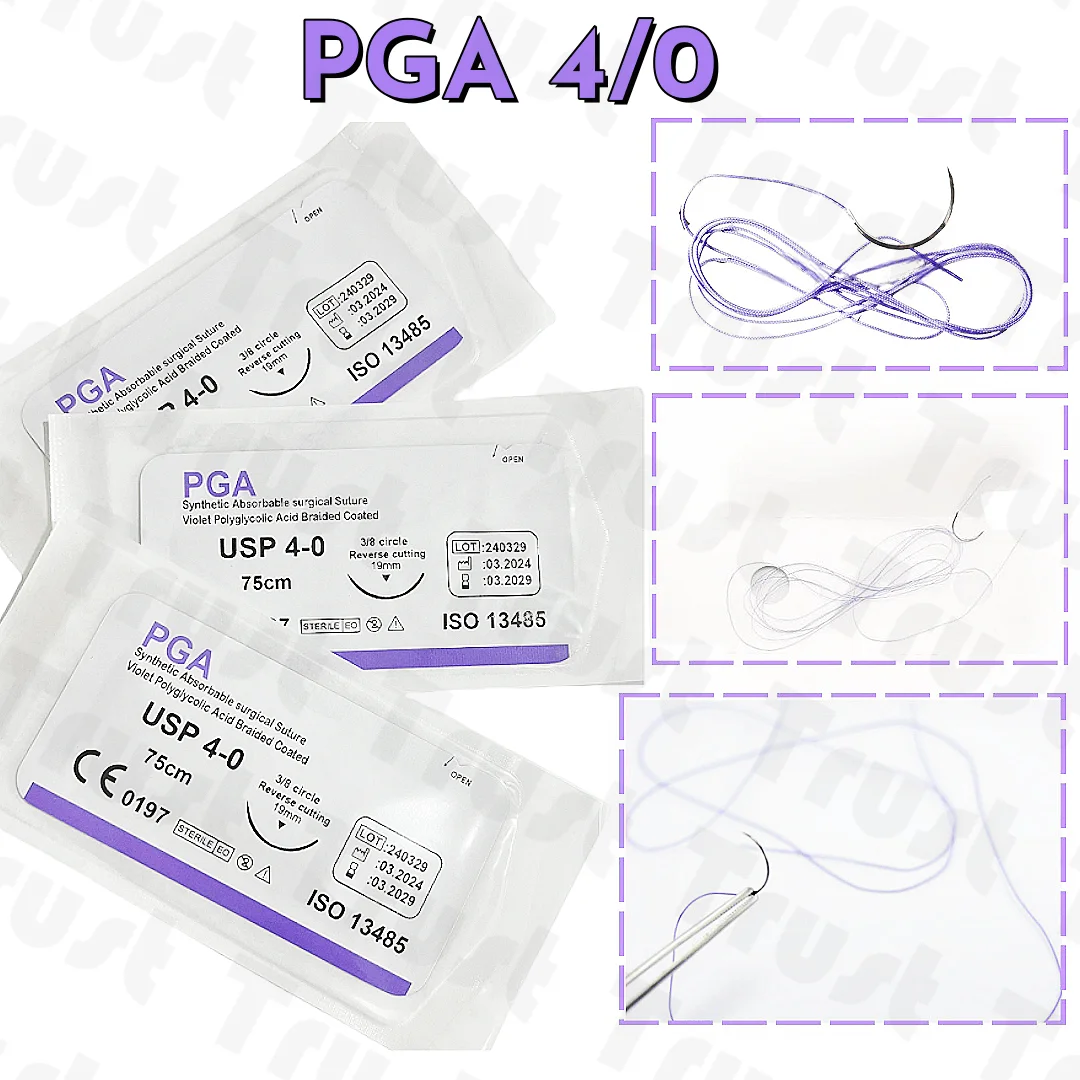 50-200 Pcs Dental Oral Surgical Suture Violet PGA 4-0 75cm 3/8 Reverse Cutting High Quality Suture for Dental Procedures