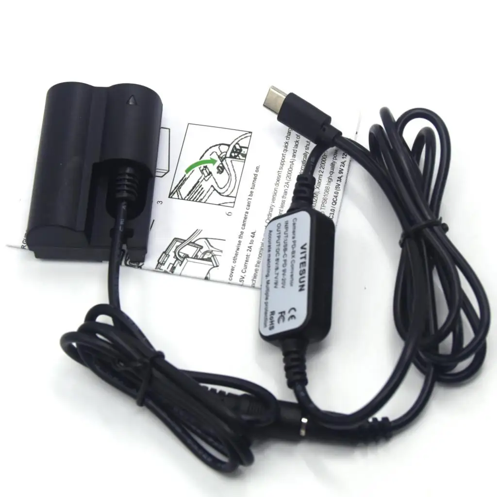 BP-511 USB-C PD Power Cable ACK-E2+DR-E2 Dummy Battery DR-400 for Canon EOS 20D 30D 40D 5D 50D D30 D60