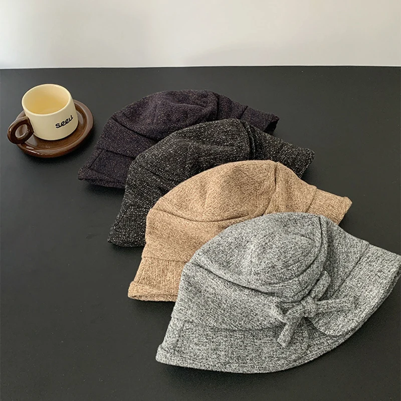 Otoño Invierno estilo francés Hepburn mujeres salida todo fósforo Retro sombrero de Panamá Bowknot sombrero de cubo ancho ala plegable sombrero de copa plana