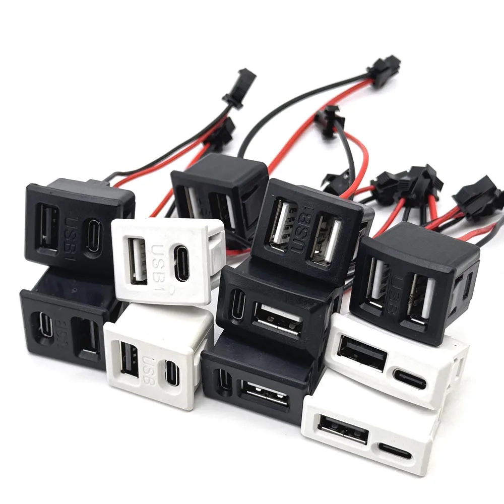 

1PCS 5V 5A Double layer USB female base type-c socket a female USB lamp charging socket power socket with cable 5A connector