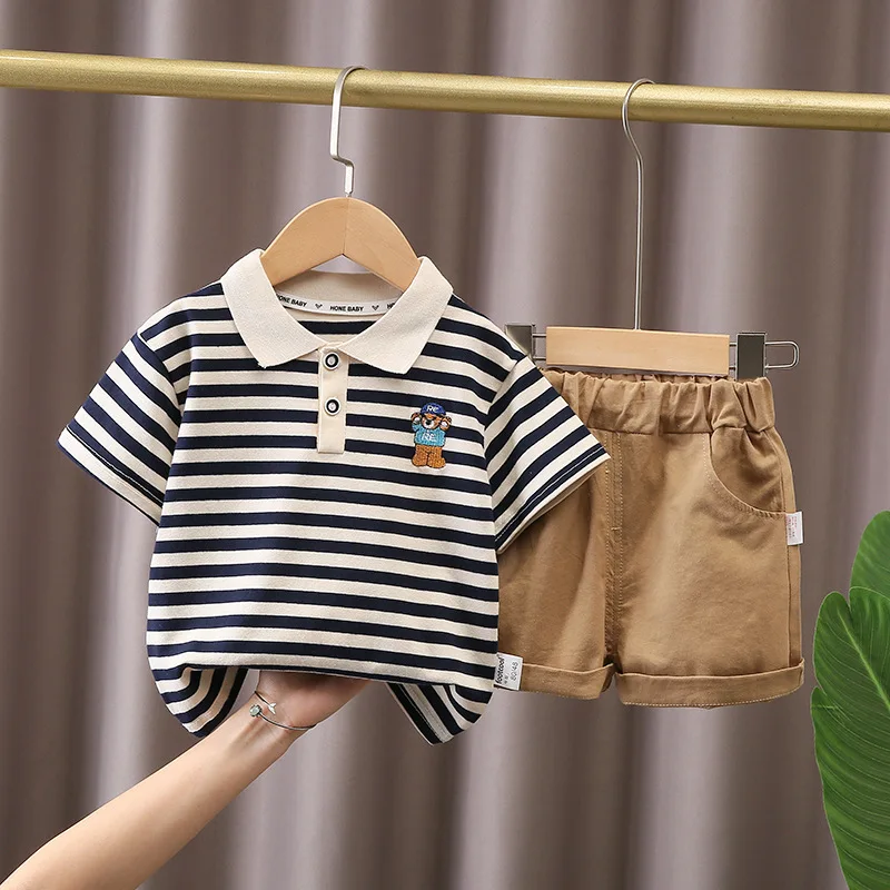 

Boys summer suit2024New Fashion Baby Summer Internet CelebrityPOLOShort-Sleeved Clothes Children's Cool Handsome Children's Clot