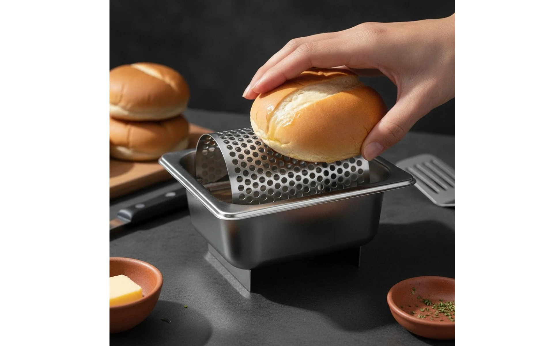Butter Roller with Tray Stainless Steel Butter Roller Kitchenware Perforated Utensil Countertop for Home Cooks, Kitchen, Brunch Butter Roller with Tray Stainless Steel Butter Roller Kitchenware Perforated Utensil Countertop for Home Cooks, Kitchen, Brunch
