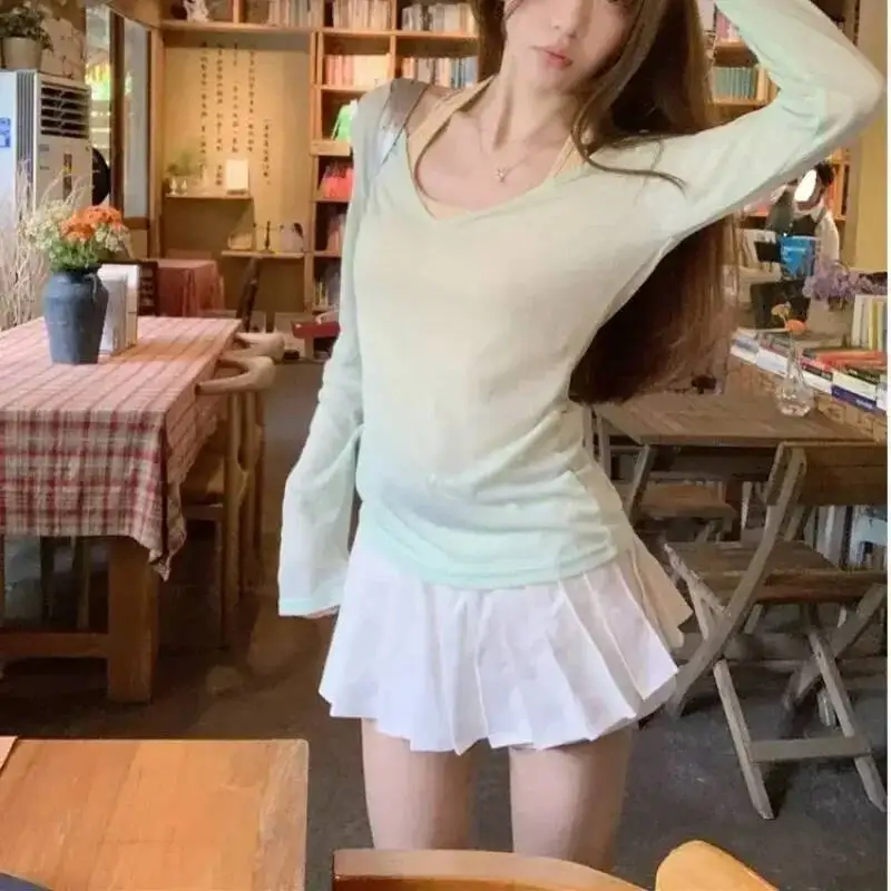 البوليستر بلوزات على الموضة امرأة عادي جودة عالية كم طويل تي شيرت للنساء مبيعات الملابس الرخيصة Y K كوريا النمط الكوري