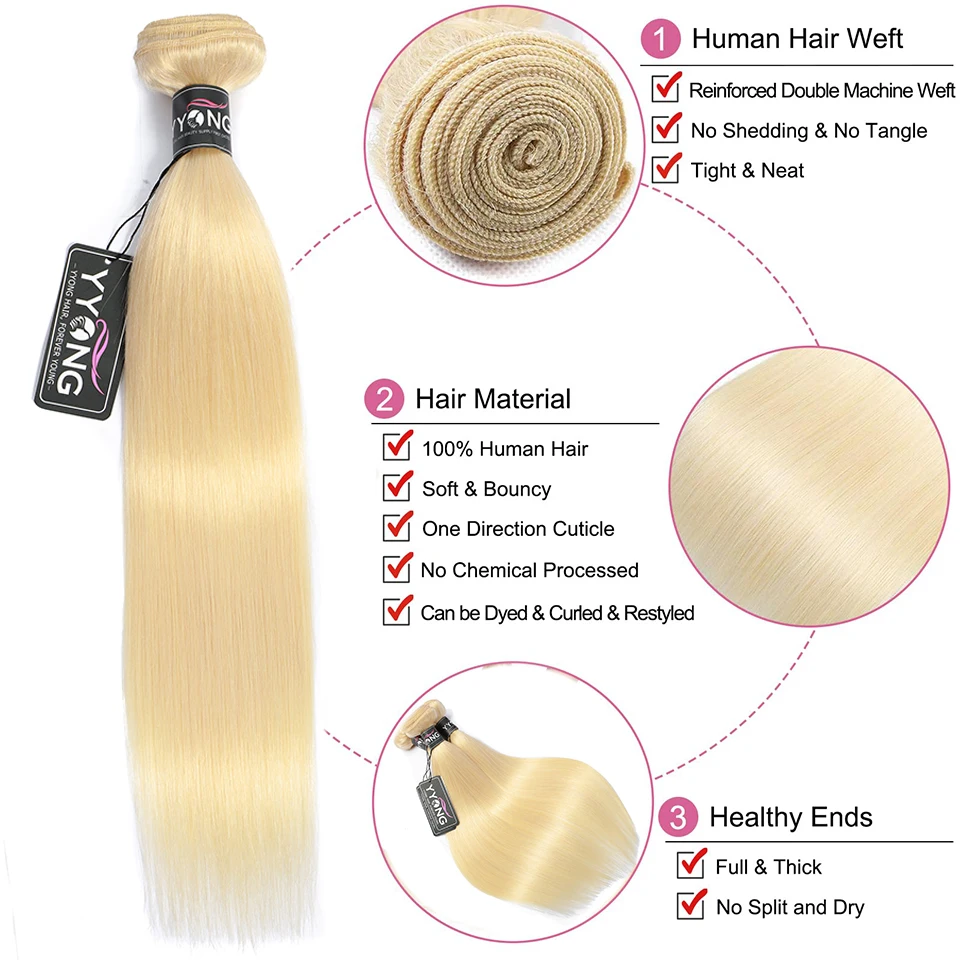 Yyong Braziliaanse Striaght 613 Blonde Bundels 1/3/4 Bundels Honing Blond Menselijk Haar Weave Remy Blond Menselijk Haar Bundels 10-30 Inch