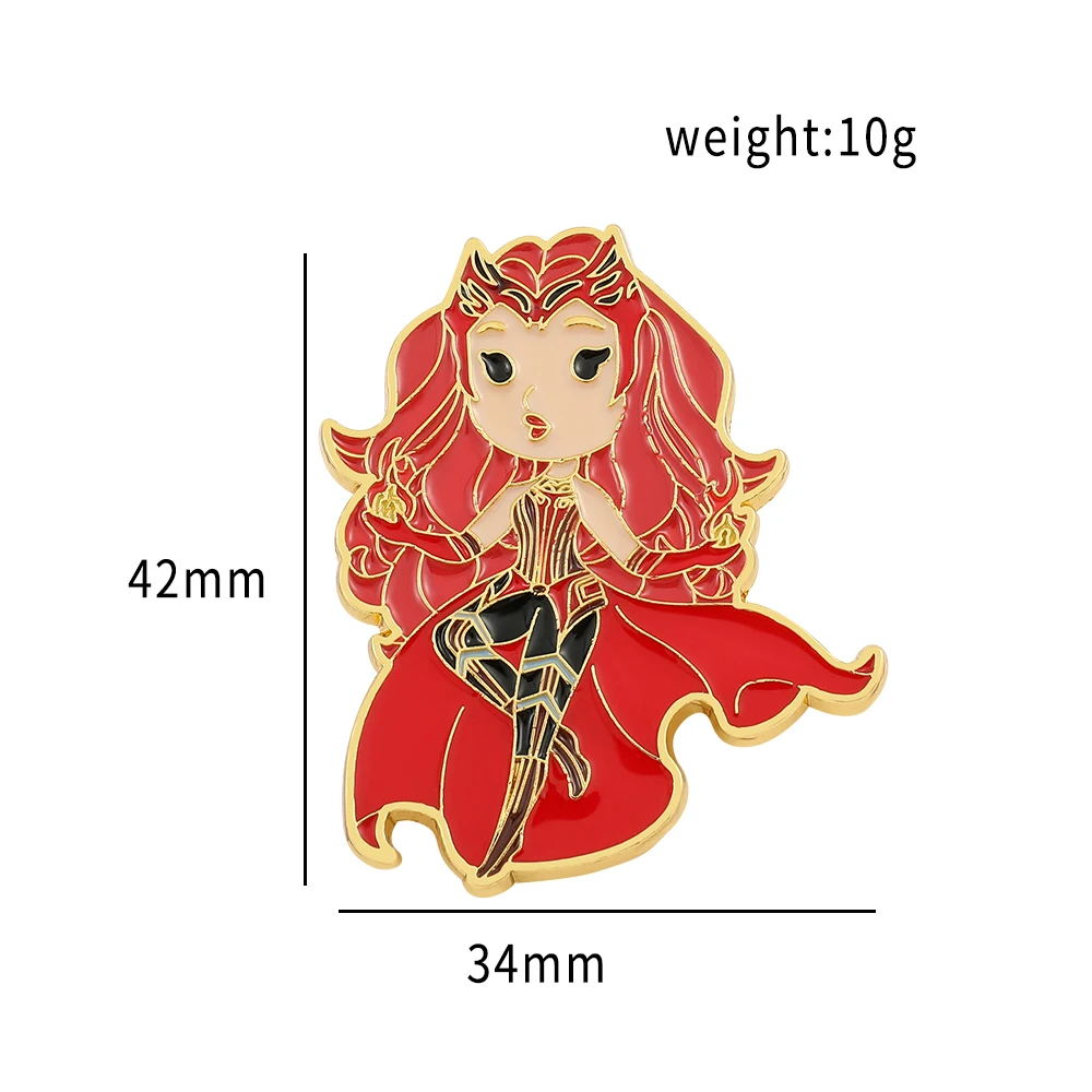 Marvel Scarlet Witch Enamel Pin Cartoon Superhero Red Brooches for Women Lapel Badges Jewelry Accessory for Friends Gift