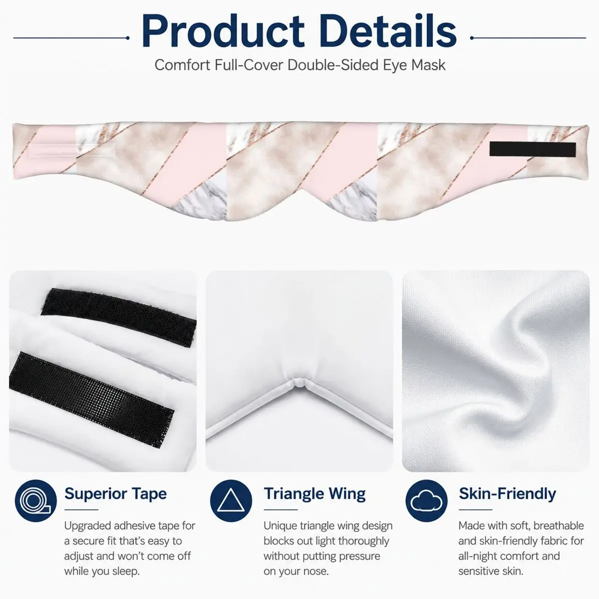 Spliced Mixed Rose Gold Marbl sleep eye mask Light Blocking Portable Eye Cover for Girls Boys Home Sleeping Eyeshade eyepatch view 4