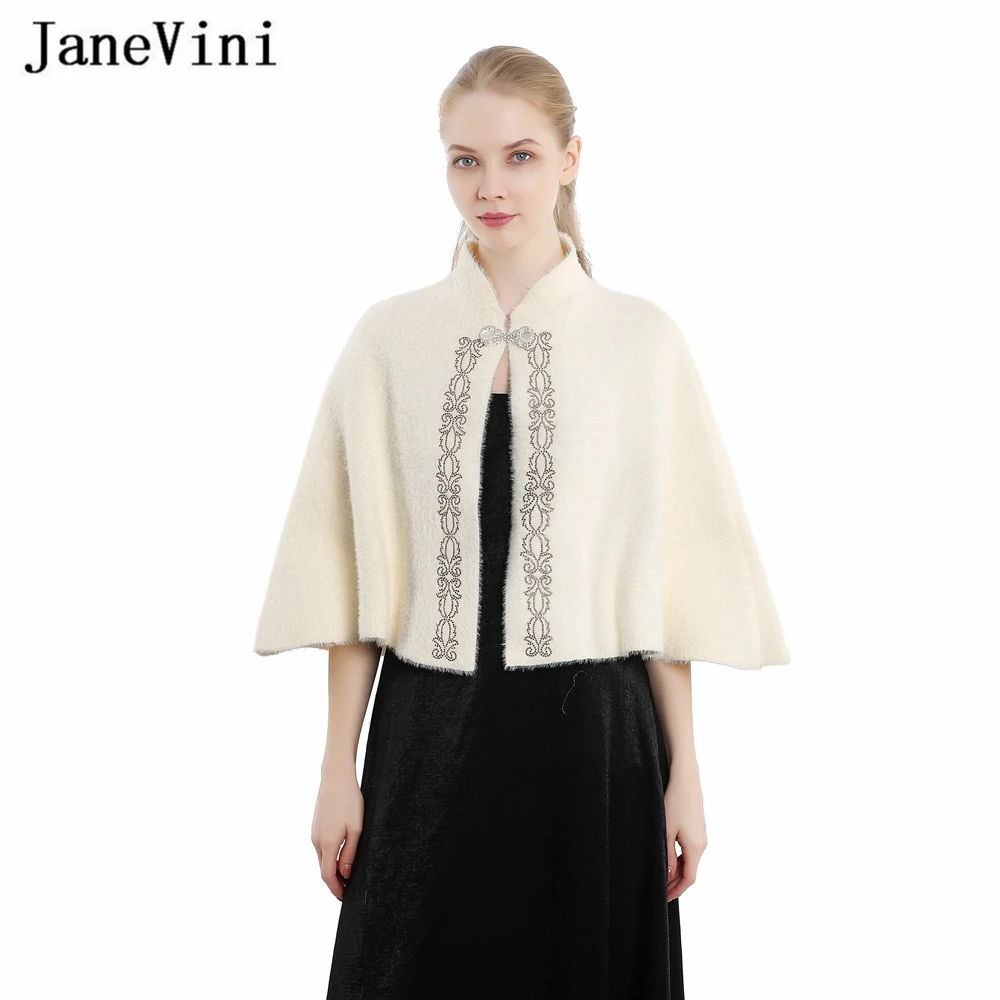 

JaneVini Ivory Bridal Jackets for Wedding Dresses Bolero Faux Fur Wrap Shawl Black Red Bride Fur Capes Cloak Abrigo Novia ウェディング