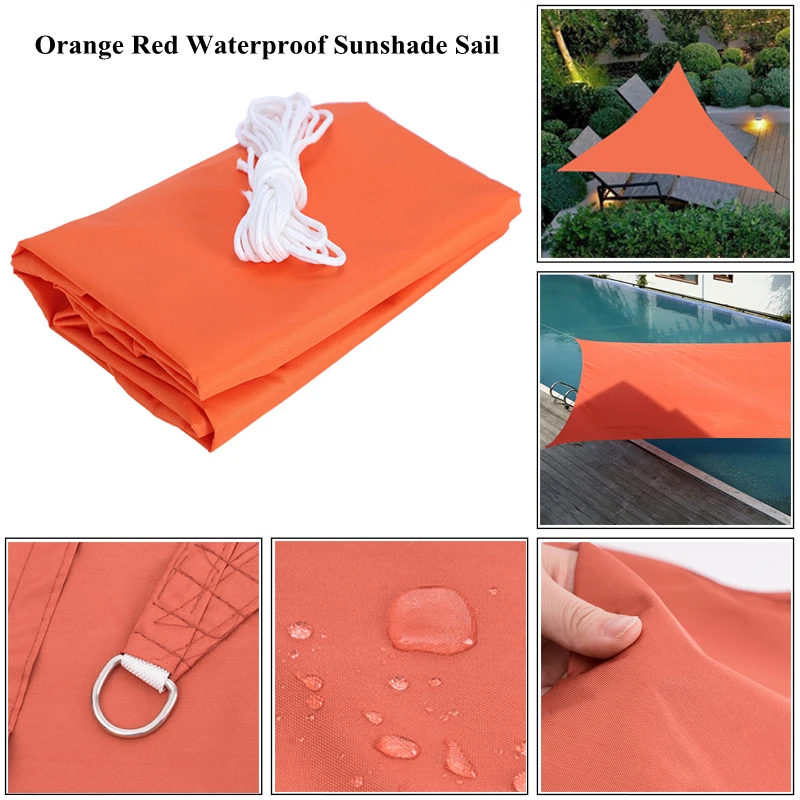 Waterproof Sunshade Sail Orange Red Swimming Pool Rainproof Shading Cloth Parasol Sail Outdoor Awning Car Shelter Sun Shade