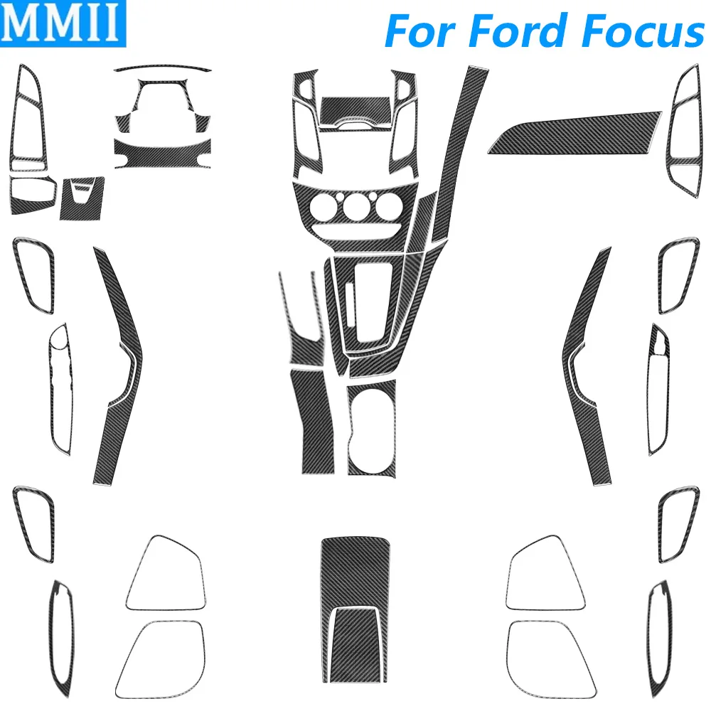 

Для Ford Focus MK3 2012-2014: Комплект накладок из карбона на центральную консоль, рычаг КПП, воздуховоды, панель управления кондиционером и стеклоподъемниками, автомобильные аксессуары, наклейки