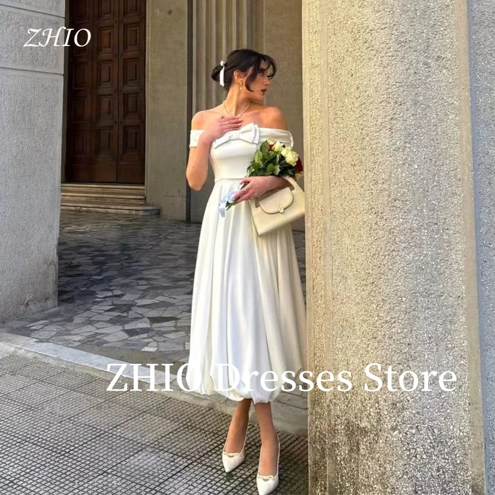 

ZHIO Elegant Evening Dresses Bow Off the Shoulder A-Line Draped Formal Occasion Prom Gown Saudi Arabic Customized Vintage