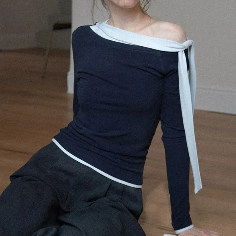 

Осенне-зимняя новая короткая футболка с длинными рукавами в стиле Pure Lust, женский тонкий дизайн, искусственный топ из двух предметов