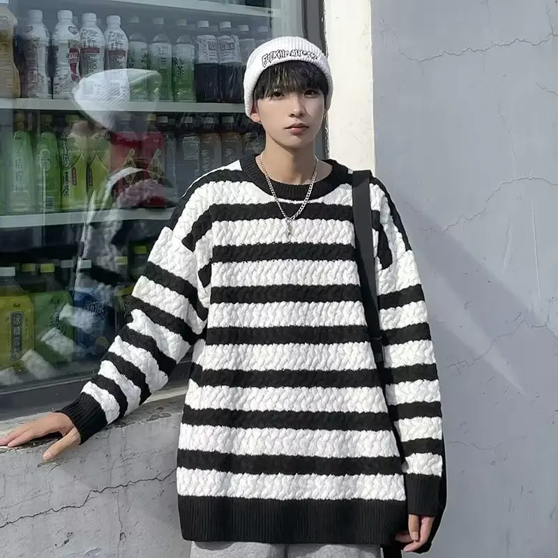 Loose Men's Knitwear Sweater Autumn Winter Korean Sle Large Size Couple Hong Kong Sle Casual Outerwear Long Sve Baseba...