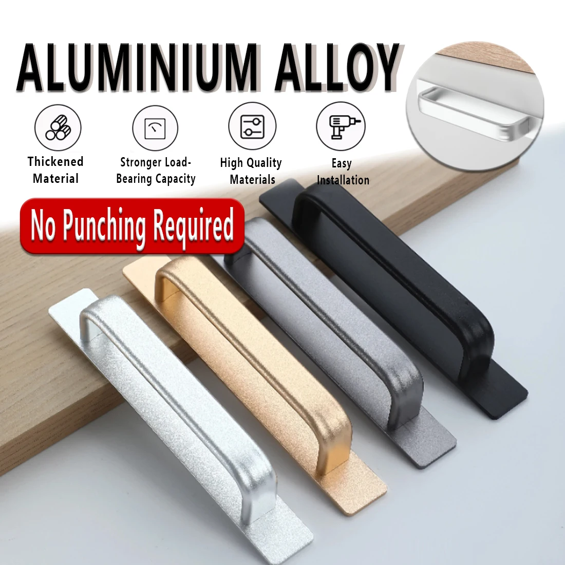 

Self-Stick Instant Cabinet Drawer Handles Pulls Aluminum Alloy Adhesive Door Handles Frosted handle, No Drilling Design