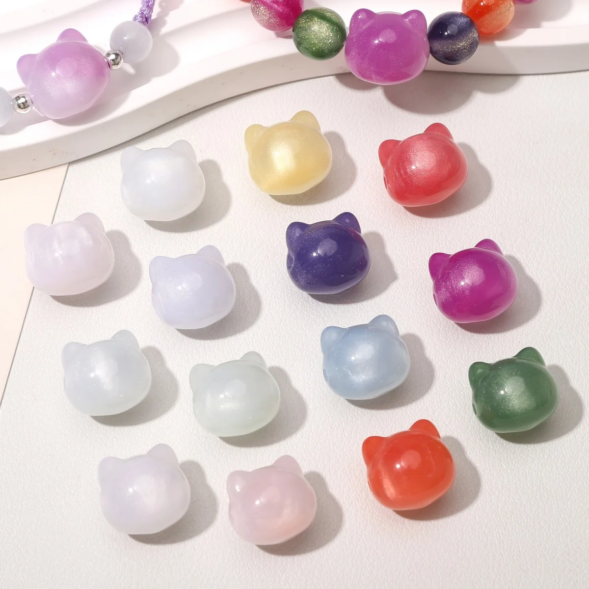 1-7Pcs 15x16mm UV Photochromic White Resin Cute Cat Head Shape Beads For DIY Jewelry Making Bracelet Necklace Earrings Keychain - view 5