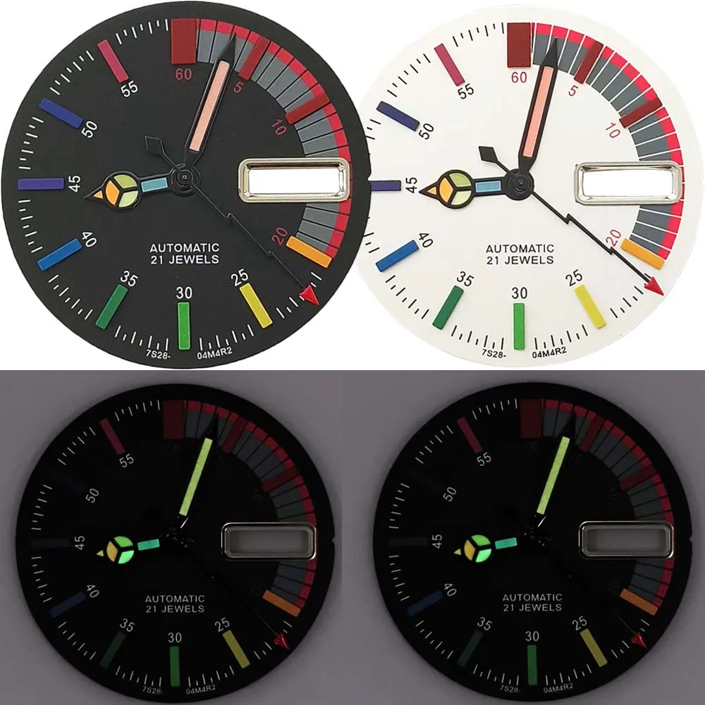 

28.5mm Black/White Watch Dial + Watch Hands for NH36 Movement Luminous Dual Calendar Frosted Dial Pointers Set