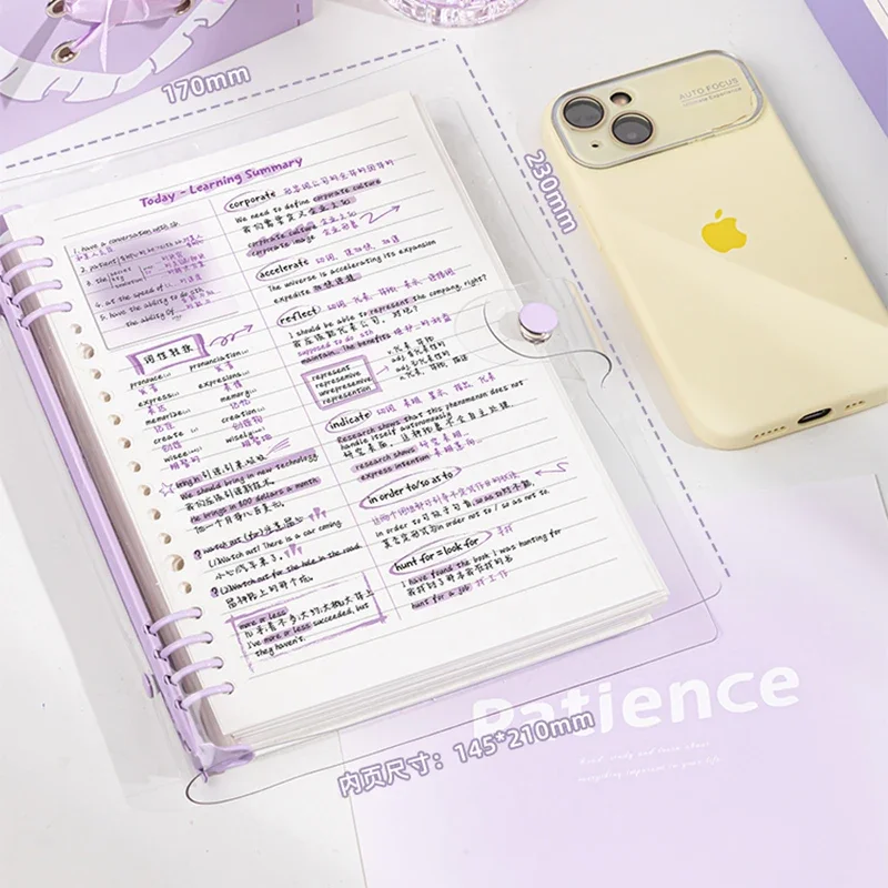 60 ورقة من دفاتر الملاحظات ذات الأوراق الفضفاضة المصنوعة من الجلد الناعم الشفاف مكونة من 120 صفحة مع أغطية حلقية قابلة للفصل والخطوط الأفقية A5