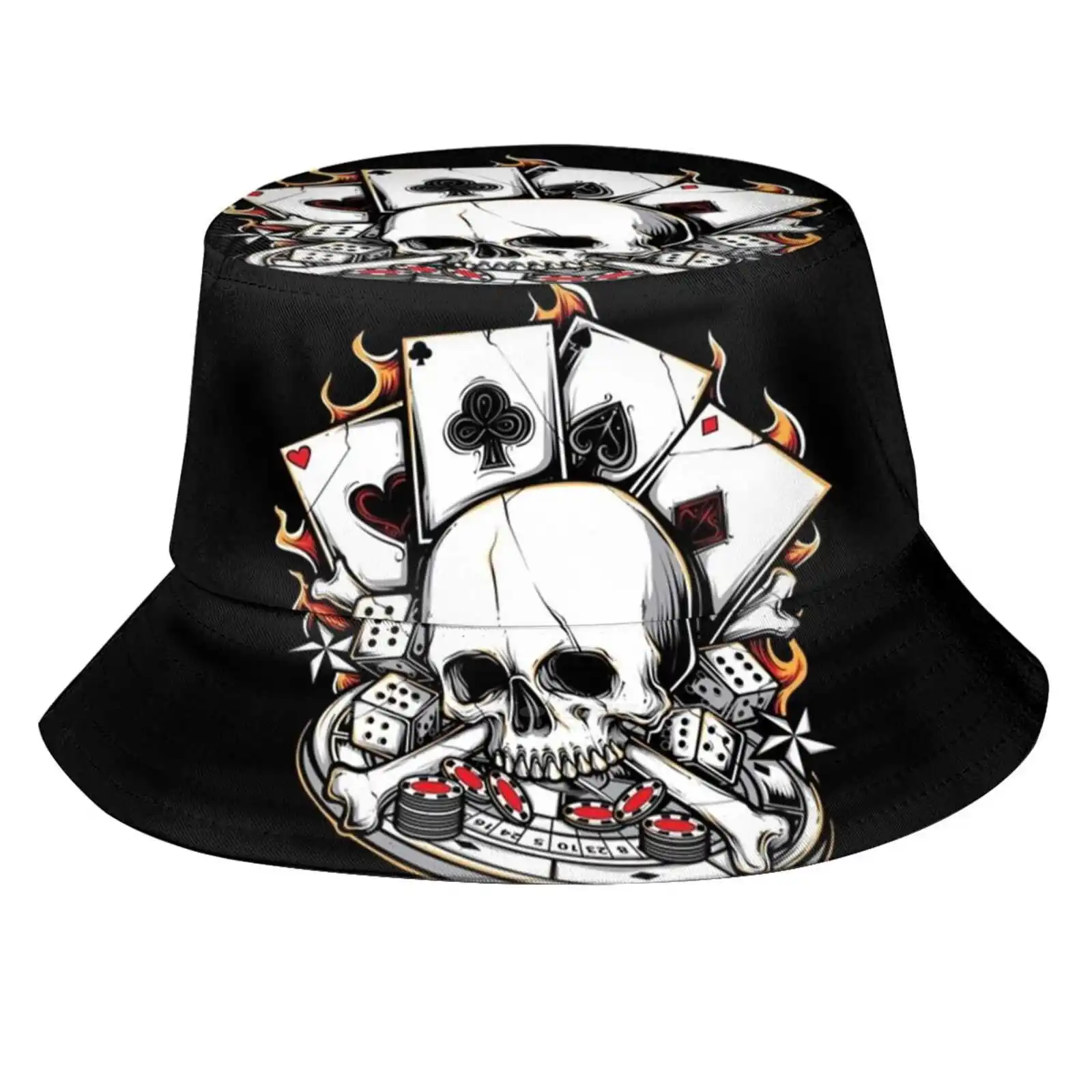 o-gambler-bucket-hat-praia-turismo-chapeus-respiravel-sun-cap-repus-skull-dice-casino-gambling-poker-chips-estrelas-ases-coracoes