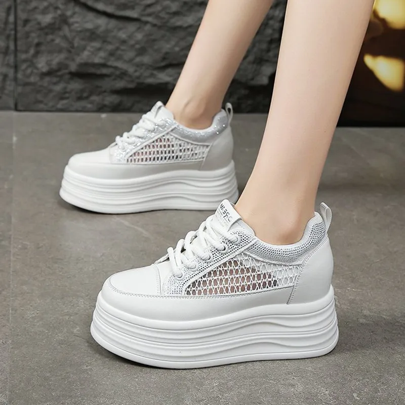 New 2026 Women Breathable Thick Bottom High Top Sneakers Comfortable Soft Sole Casual Net Surface Style Versatile Slimming Shoes