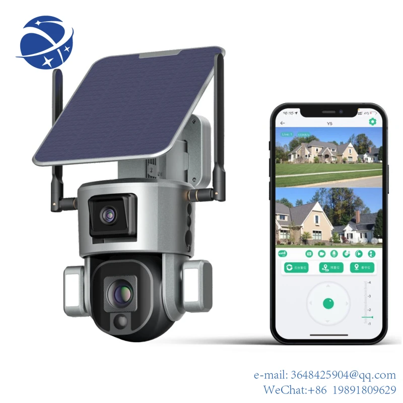 YYHC 4K 4G WiFi 4X 10X zoom Wireless outdoor Solar Powered Security Auto Human Track 8MP Dual Lens CCTV 4g solar ptz camera