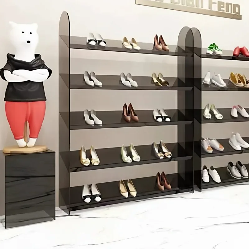 Acrylic transparent shelf figure shoe bag storage cabinet, clothing store window display cabinet floor-to-ceiling shoe rack
