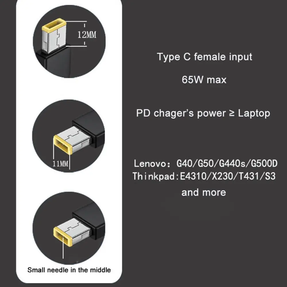 สายไฟ USB-C ทนทาน15ซม. สายชาร์จ PD สายชาร์จชนิด-C ตัวเมียเป็นสี่เหลี่ยมปลายบางสำหรับ Lenovo Yoga 2 Pro 13 ThinkPad