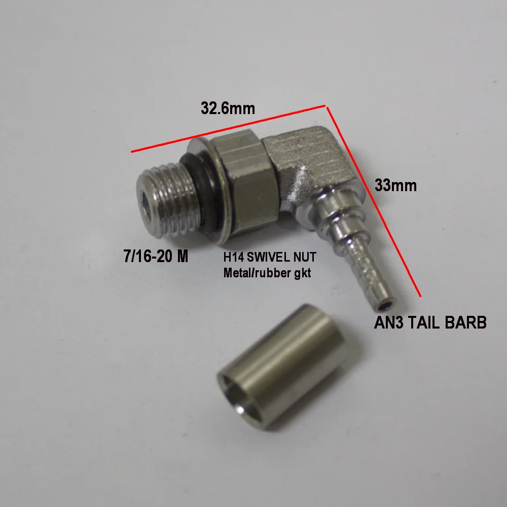 

AN3 Barb Tail, AN4 Male Swivel Nut, 90 Degree Block Eblow, Adapter Fitting with rubber seal