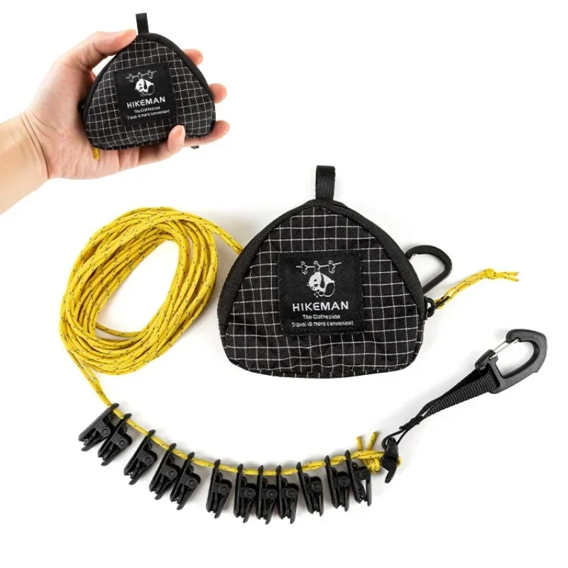 Tendedero portátil ajustable para exteriores, cuerda colgante a prueba de viento para viajes y acampada con Clips, secador de ropa plegable para senderismo