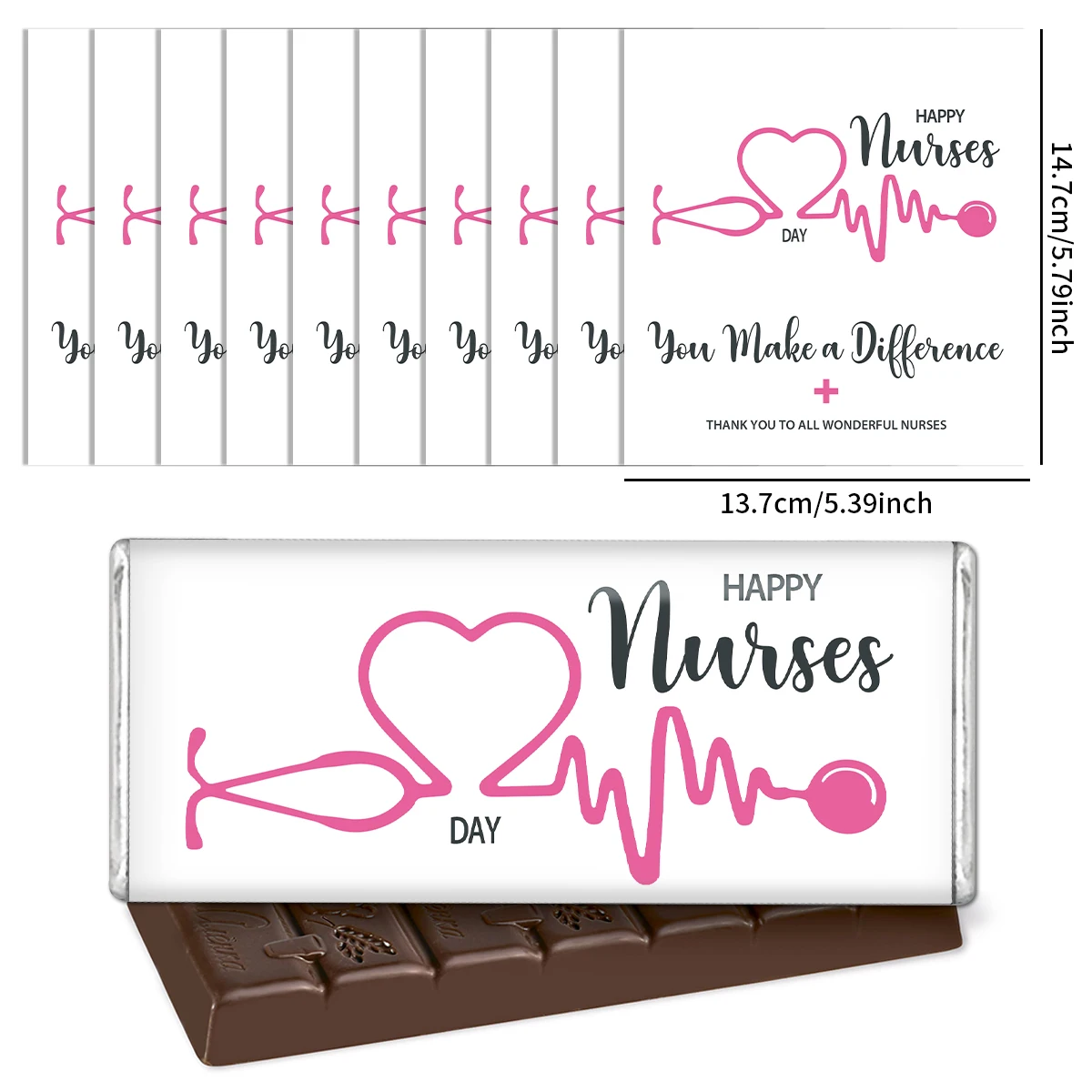 10 Uds. de etiquetas adhesivas para envoltorios de dulces y chocolates para el Día de la Enfermera, para decoraciones, recuerdos de fiesta, regalos para colegas