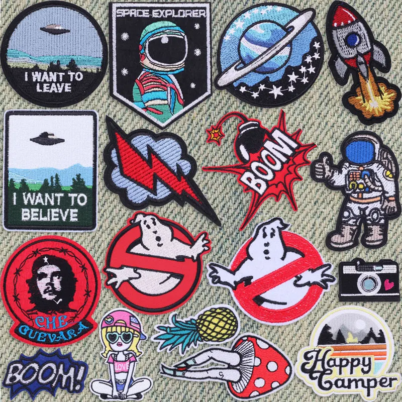 

Alien Spaceship Embroidered Patches for Clothing Thermoadhesive Patches Astronaut Planet Logo Badge Sewing Applique for Clothes