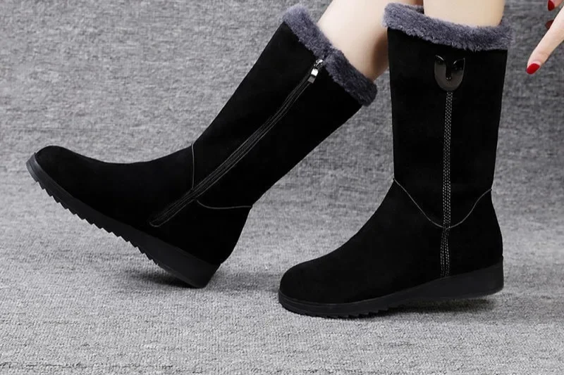 Warm Chelsea High Fur Boots Women 2022 Winter Shoes for Women Chunky Mid-calf Plush Snow Flat Boots ZIP Fashion Botas De Mujer