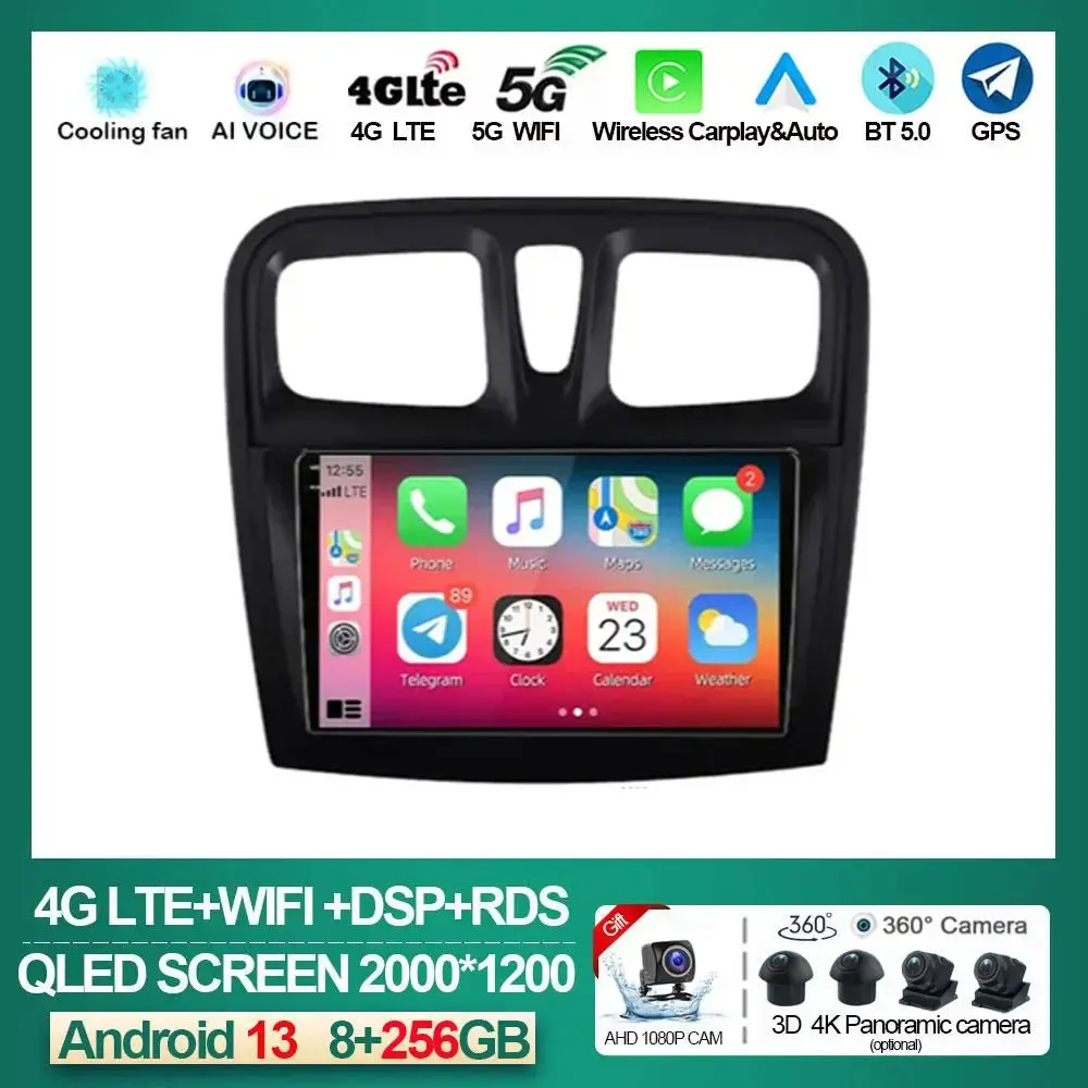 Android 13 For Renault Logan 2 Sandero 2 2014 -2019 Car Radio Multimedia Video Player GPS Navigation Carplay WIFI BT NO DVD