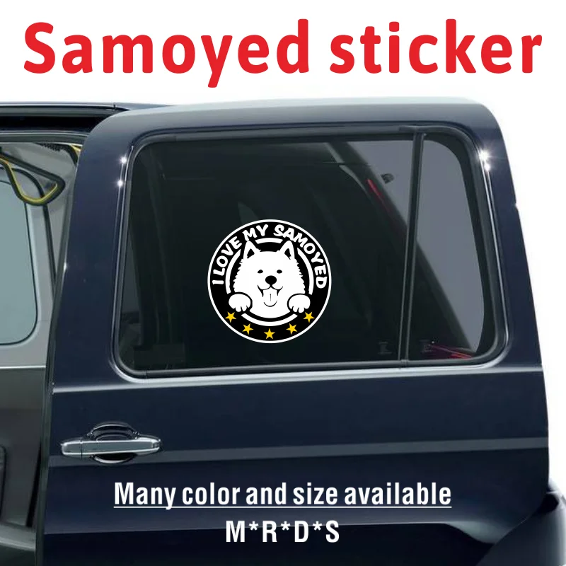 Pet Animal Stickers Cute Dog Vinyl Stickers Funny Samoyed Car Front Window Reflective Waterproof Decal